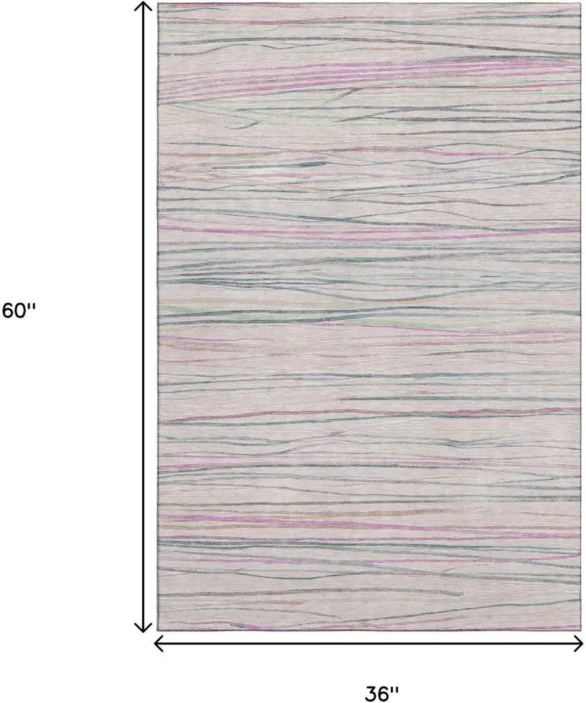 Pink Mint Green And Ivory Striped Washable Area Rug With UV Protection Photo 9