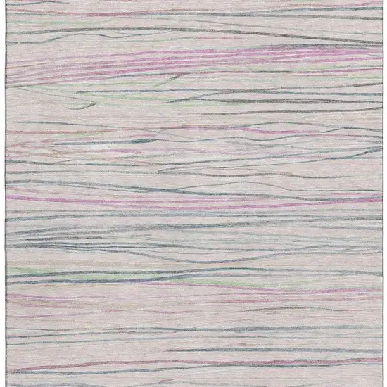 Pink Mint Green And Ivory Striped Washable Area Rug With UV Protection Photo 3