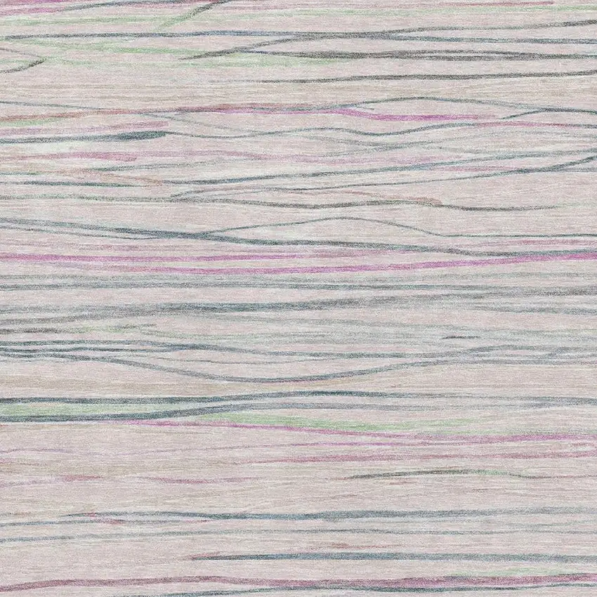 Pink Mint Green And Ivory Striped Washable Area Rug With UV Protection Photo 2