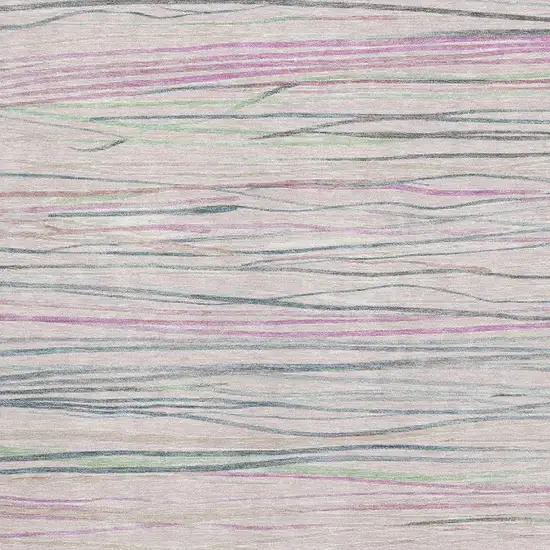 Pink Mint Green And Ivory Striped Washable Area Rug With UV Protection Photo 2