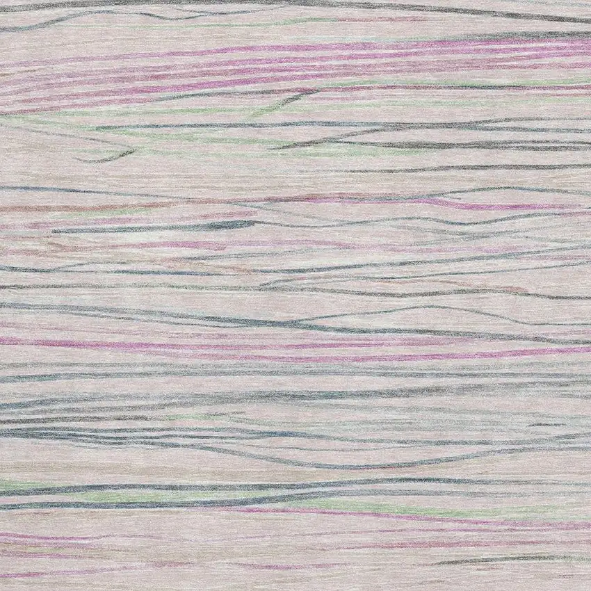 Pink Mint Green And Ivory Striped Washable Area Rug With UV Protection Photo 2