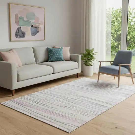 Pink Mint Green And Ivory Striped Washable Area Rug With UV Protection Photo 2