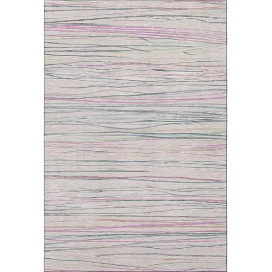 Pink Mint Green And Ivory Striped Washable Area Rug With UV Protection Photo 3