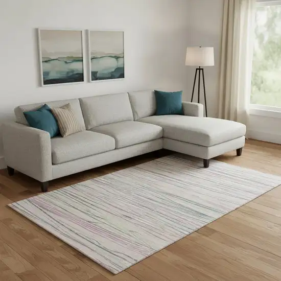 Pink Mint Green And Ivory Striped Washable Area Rug With UV Protection Photo 2