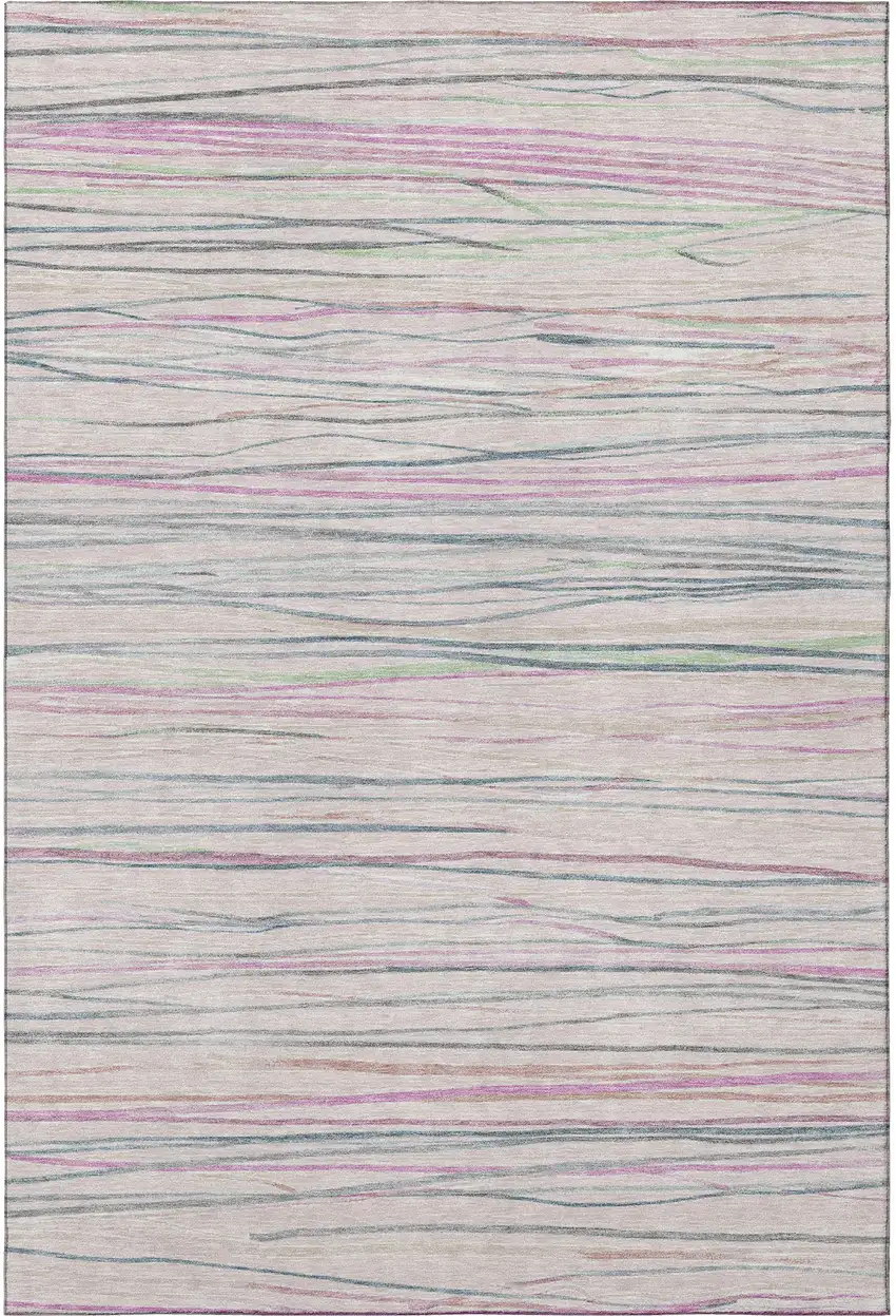 Pink Mint Green And Ivory Striped Washable Area Rug With UV Protection Photo 3