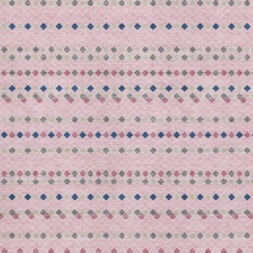 Pink Navy Blue And Gray Striped Washable Area Rug With UV Protection Photo 2