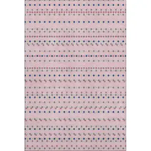 Photo of Pink Navy Blue And Gray Striped Washable Area Rug With UV Protection