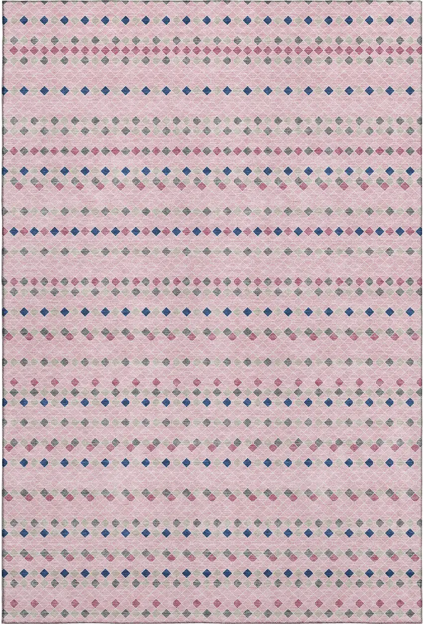 Pink Navy Blue And Gray Striped Washable Area Rug With UV Protection Photo 1