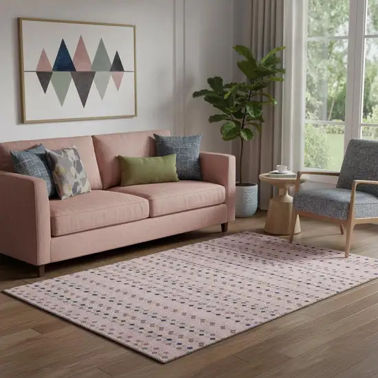 Pink Navy Blue And Gray Striped Washable Area Rug With UV Protection Photo 2