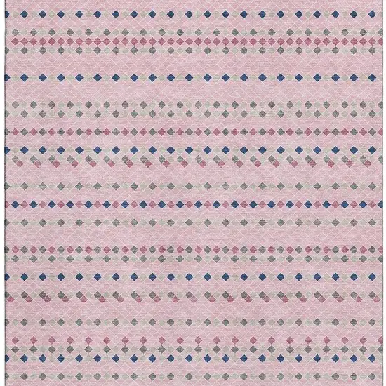Pink Navy Blue And Gray Striped Washable Area Rug With UV Protection Photo 2
