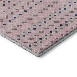 Photo of Pink Navy Blue And Gray Striped Washable Area Rug With UV Protection