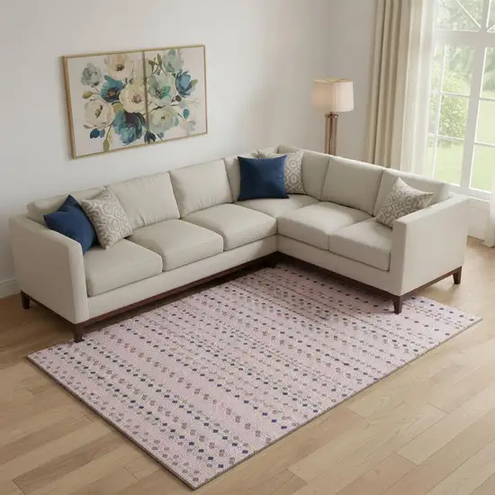 Pink Navy Blue And Gray Striped Washable Area Rug With UV Protection Photo 2