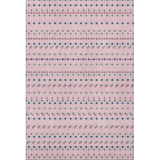 Pink Navy Blue And Gray Striped Washable Area Rug With UV Protection Photo 3