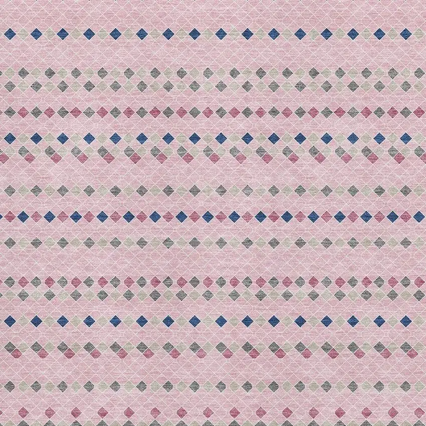Pink Navy Blue And Gray Striped Washable Area Rug With UV Protection Photo 2