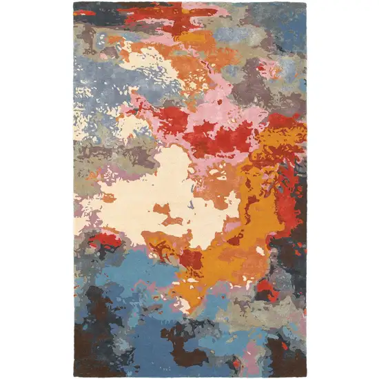 Pink Orange And Blue Abstract Hand Tufted Area Rug Photo 3