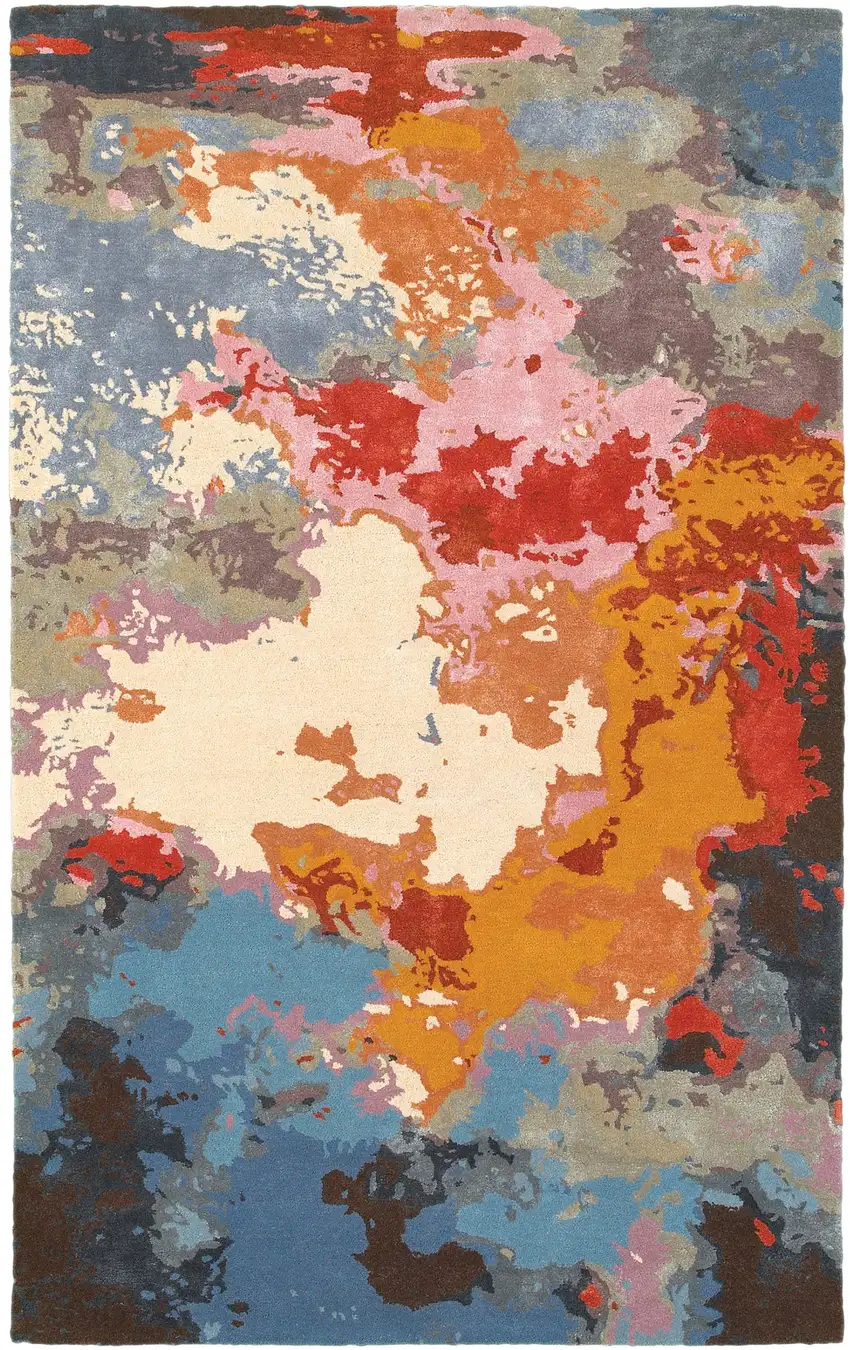 Pink Orange And Blue Abstract Hand Tufted Area Rug Photo 3