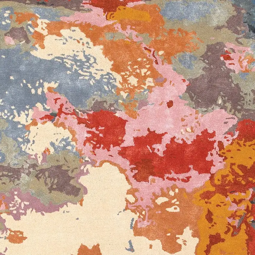 Pink Orange And Blue Abstract Hand Tufted Area Rug Photo 4