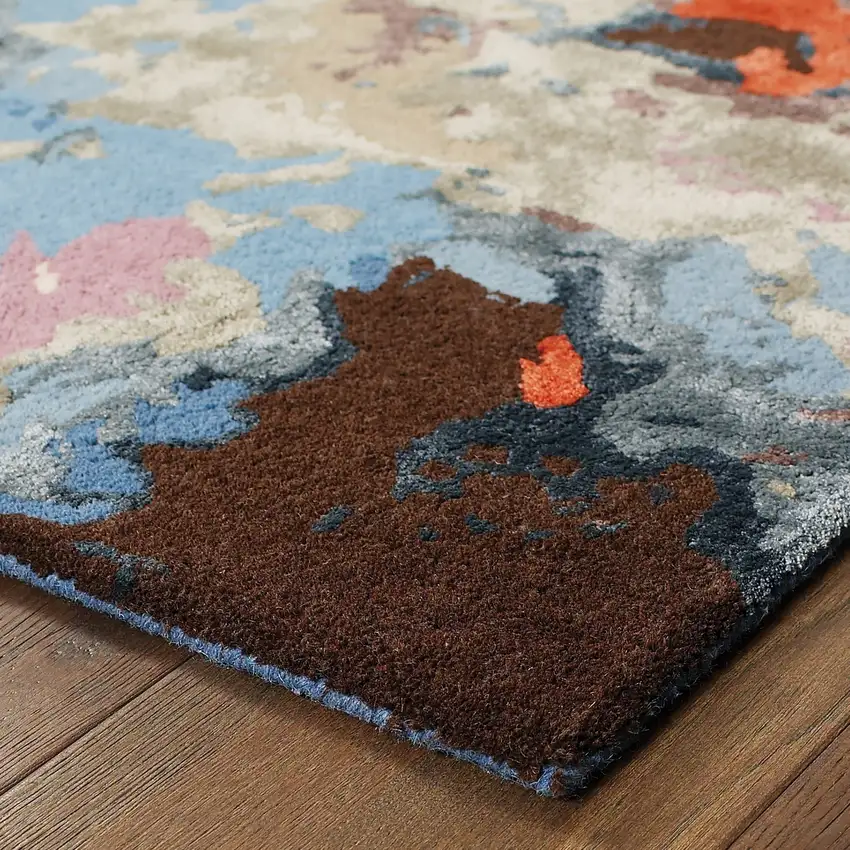 Pink Orange And Blue Abstract Hand Tufted Area Rug Photo 5