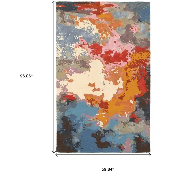 Pink Orange And Blue Abstract Hand Tufted Area Rug Photo 6