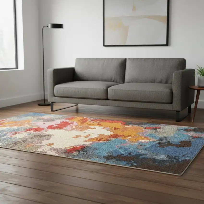 Pink Orange And Blue Abstract Hand Tufted Area Rug Photo 1