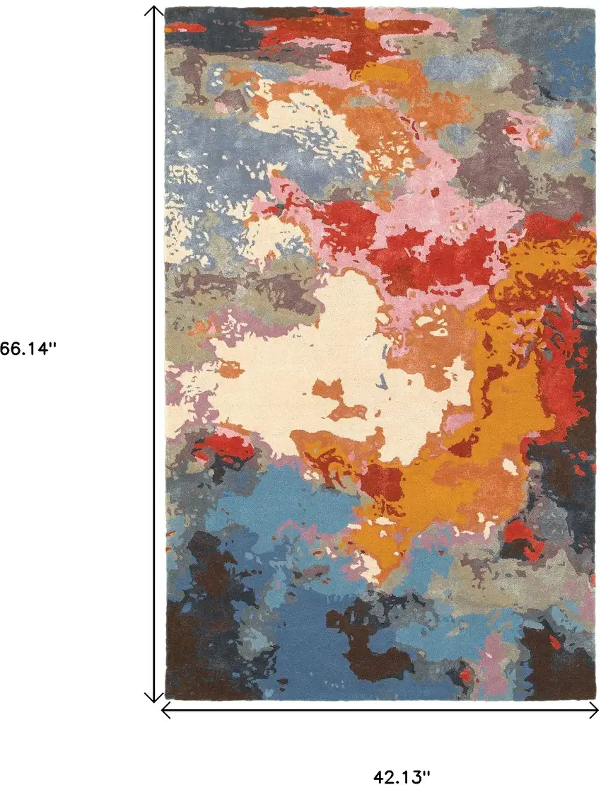 Pink Orange And Blue Abstract Hand Tufted Area Rug Photo 3
