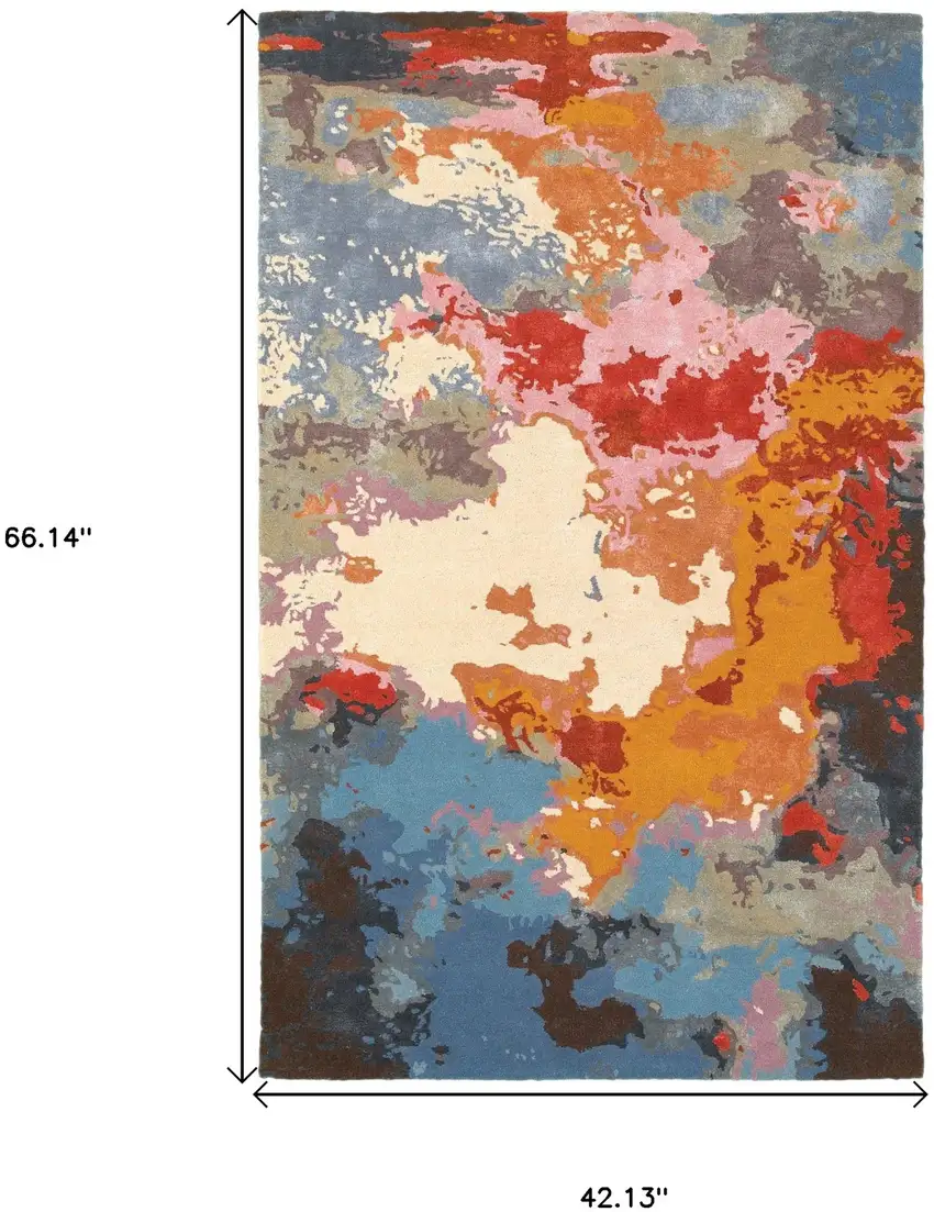 Pink Orange And Blue Abstract Hand Tufted Area Rug Photo 3