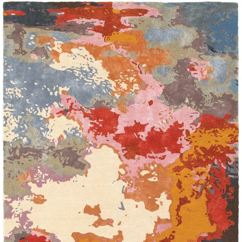 Pink Orange And Blue Abstract Hand Tufted Area Rug Photo 4