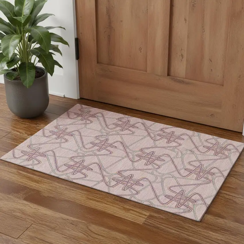 Pink Orange And Blue Geometric Washable Area Rug With UV Protection Photo 1