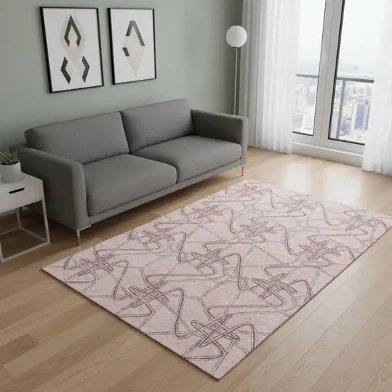 Pink Orange And Blue Geometric Washable Area Rug With UV Protection Photo 2