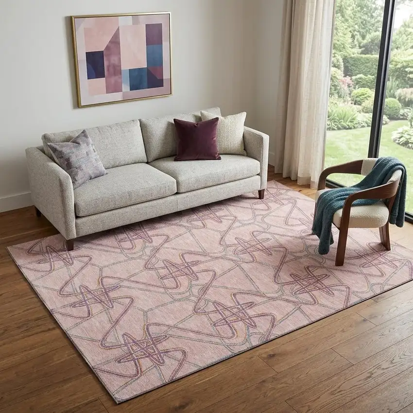 Pink Orange And Blue Geometric Washable Area Rug With UV Protection Photo 1