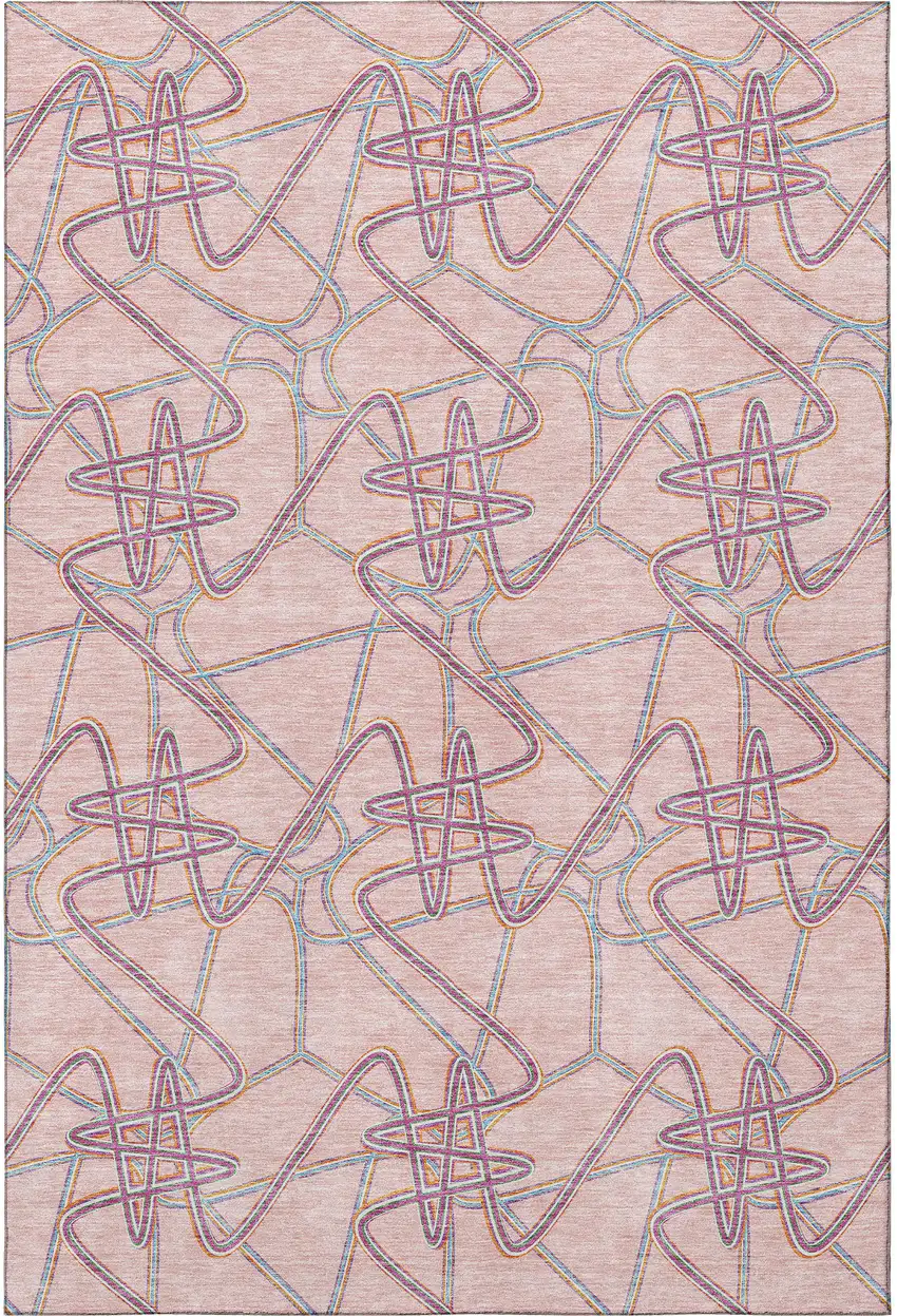 Pink Orange And Blue Geometric Washable Area Rug With UV Protection Photo 3