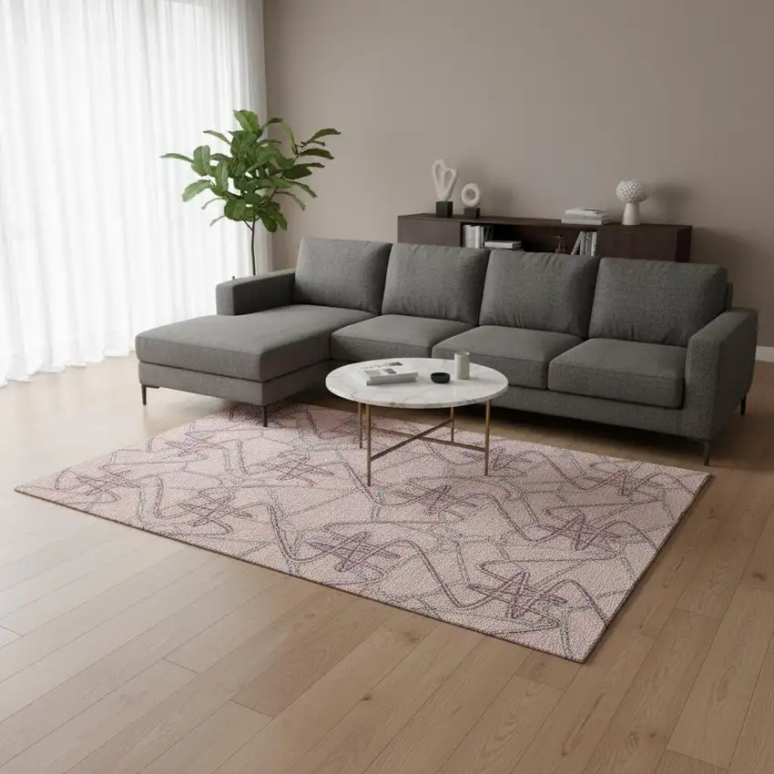 Pink Orange And Blue Geometric Washable Area Rug With UV Protection Photo 2