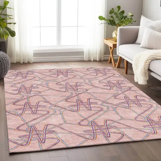 Pink Orange And Blue Geometric Washable Area Rug With UV Protection Photo 4