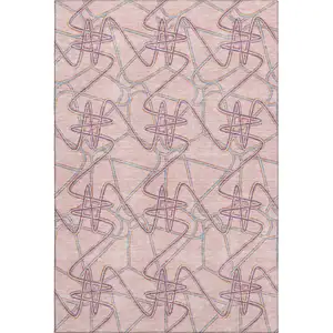 Photo of Pink Orange And Blue Geometric Washable Area Rug With UV Protection