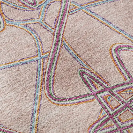 Pink Orange And Blue Geometric Washable Area Rug With UV Protection Photo 9