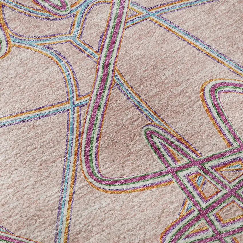 Pink Orange And Blue Geometric Washable Area Rug With UV Protection Photo 9