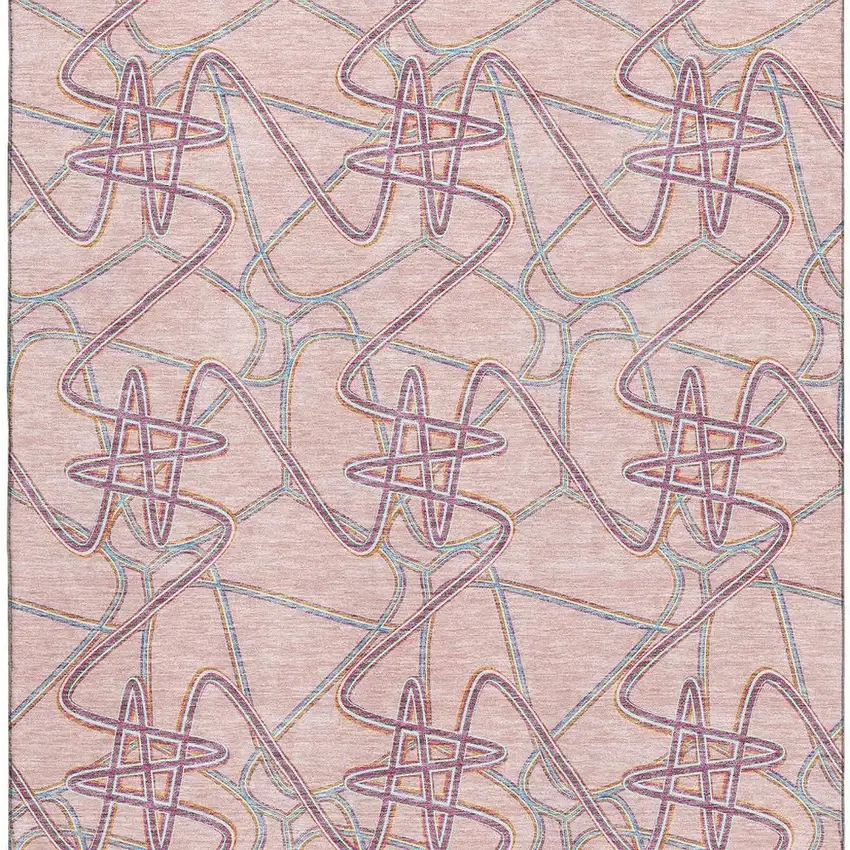 Pink Orange And Blue Geometric Washable Area Rug With UV Protection Photo 2