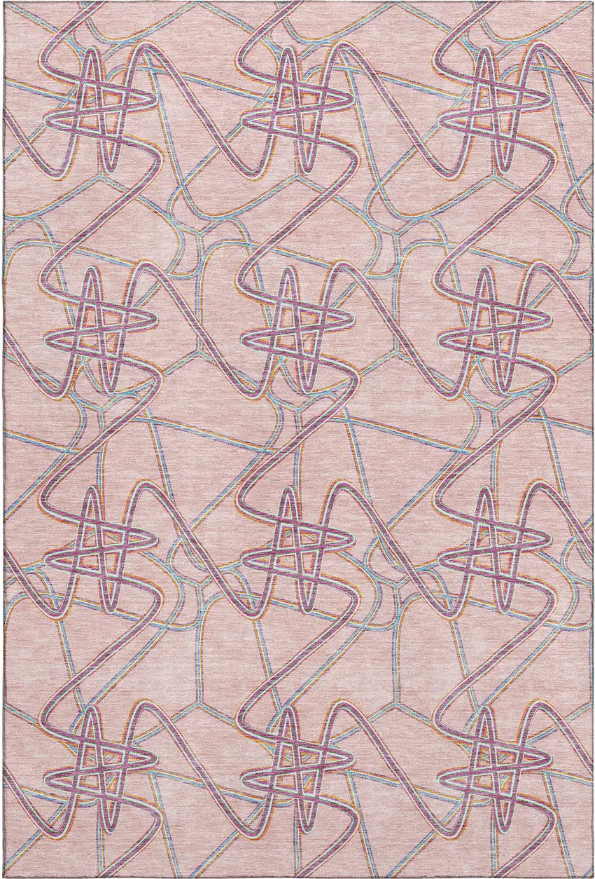 Pink Orange And Blue Geometric Washable Area Rug With UV Protection Photo 1