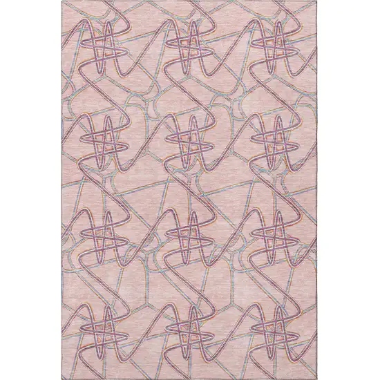 Pink Orange And Blue Geometric Washable Area Rug With UV Protection Photo 3