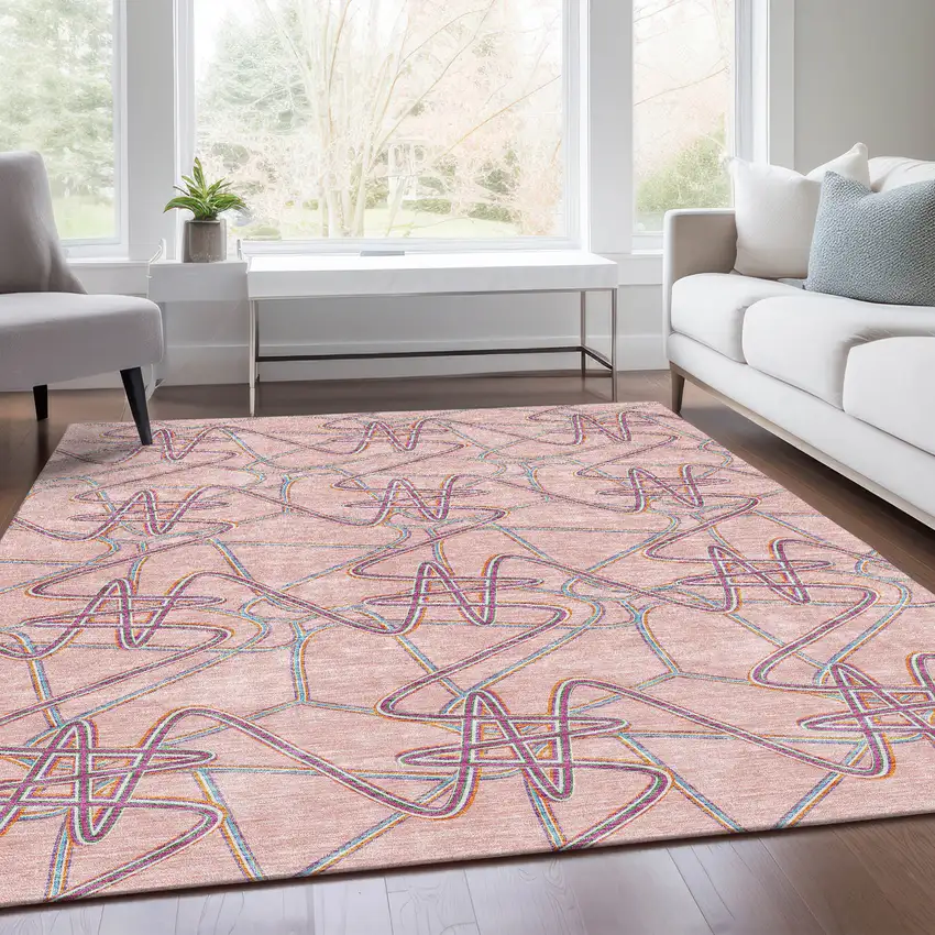 Pink Orange And Blue Geometric Washable Area Rug With UV Protection Photo 5