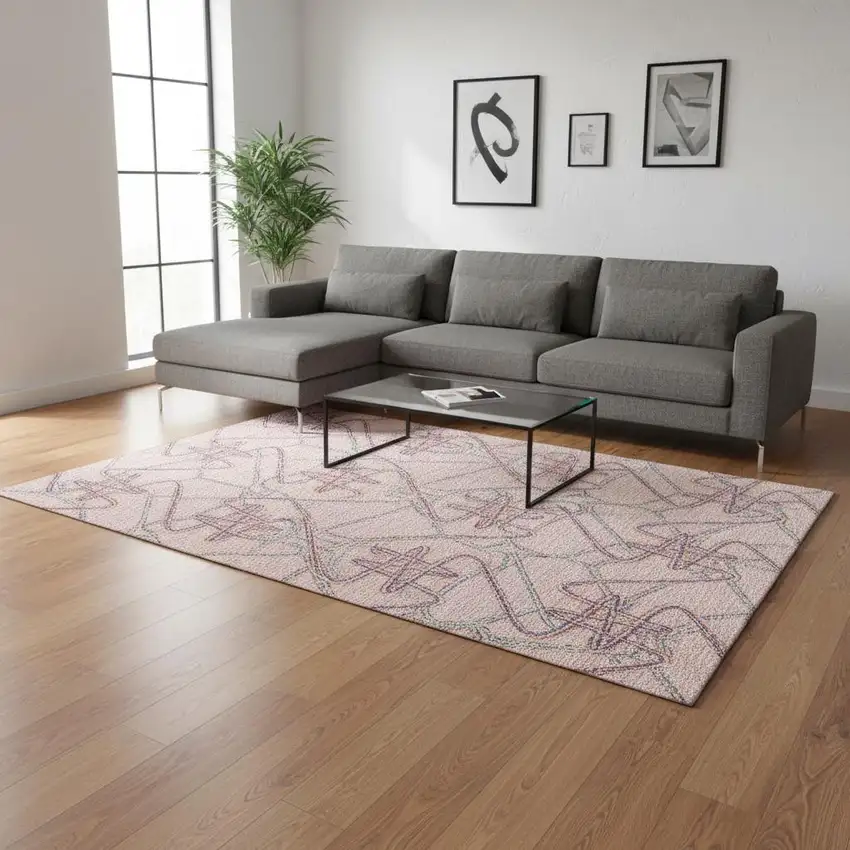 Pink Orange And Blue Geometric Washable Area Rug With UV Protection Photo 2