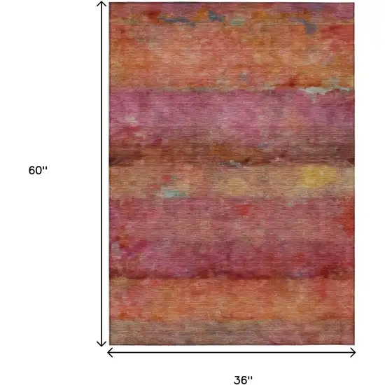 Pink Orange And Gold Abstract Washable Indoor Outdoor Area Rug Photo 3