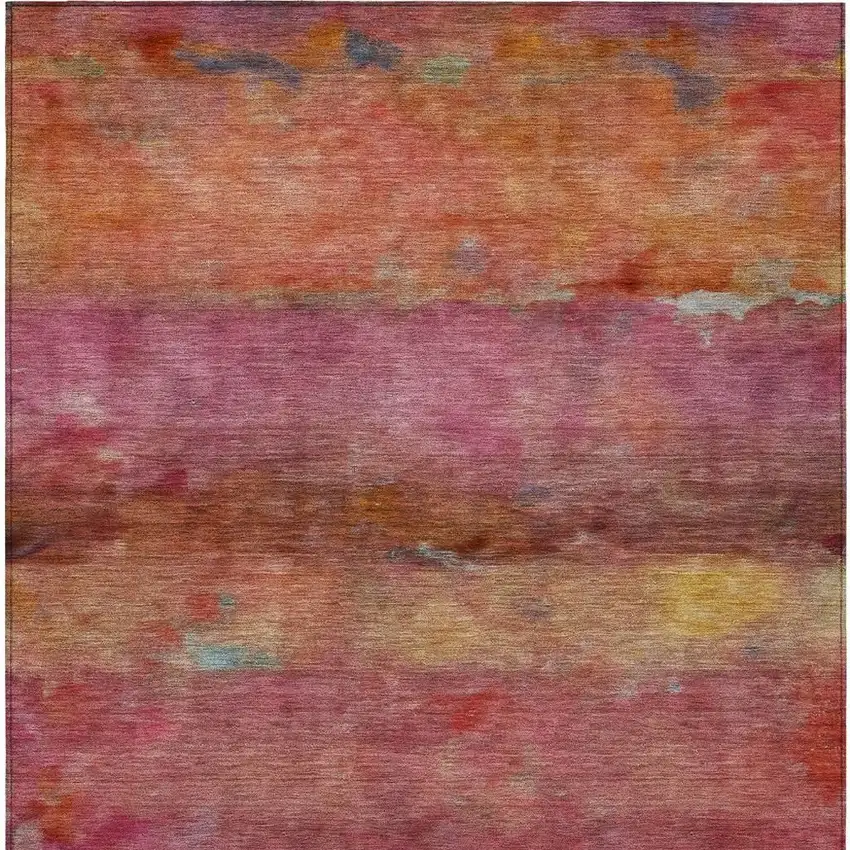Pink Orange And Gold Abstract Washable Indoor Outdoor Area Rug Photo 4