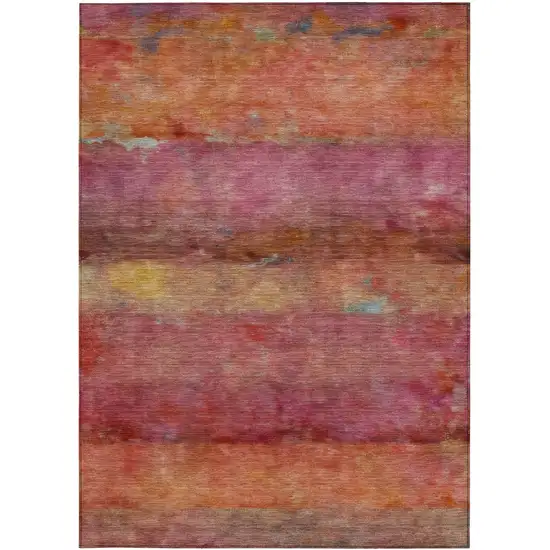 Pink Orange And Gold Abstract Washable Indoor Outdoor Area Rug Photo 5