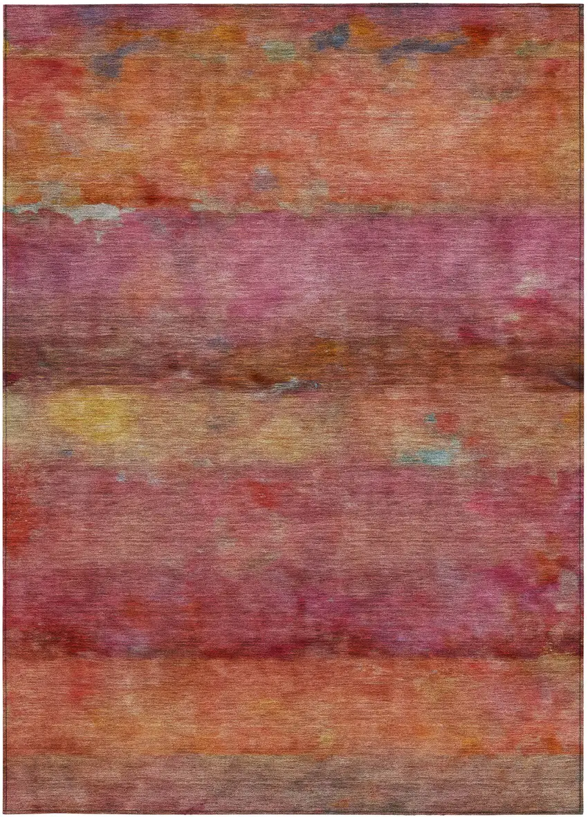 Pink Orange And Gold Abstract Washable Indoor Outdoor Area Rug Photo 5