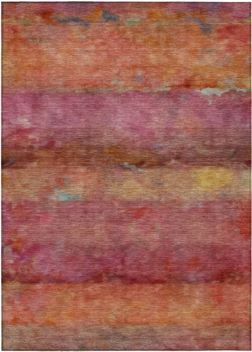 Pink Orange And Gold Abstract Washable Indoor Outdoor Area Rug Photo 2
