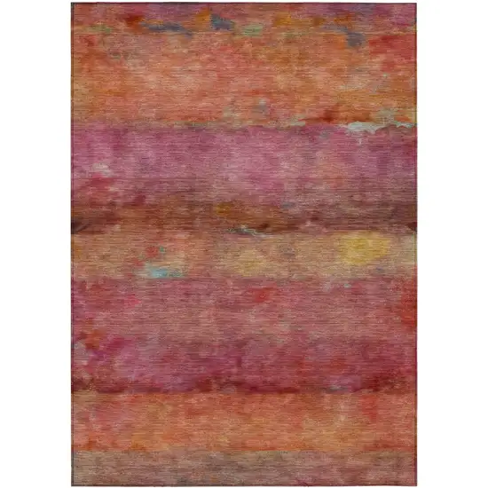 Pink Orange And Gold Abstract Washable Indoor Outdoor Area Rug Photo 2