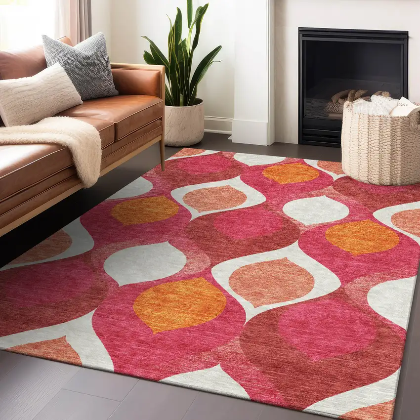 Pink Orange And Ivory Ogee Washable Area Rug With UV Protection Photo 6