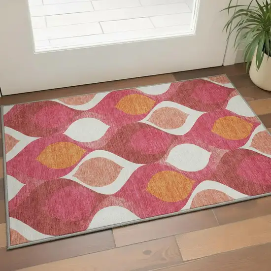 Pink Orange And Ivory Ogee Washable Area Rug With UV Protection Photo 2
