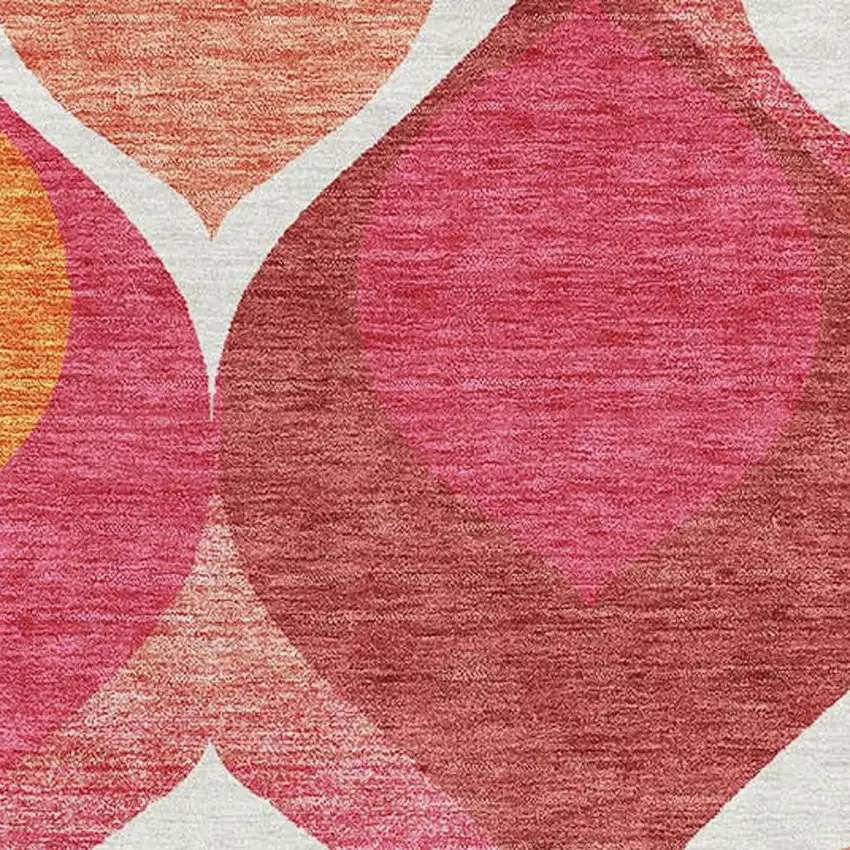Pink Orange And Ivory Ogee Washable Area Rug With UV Protection Photo 3